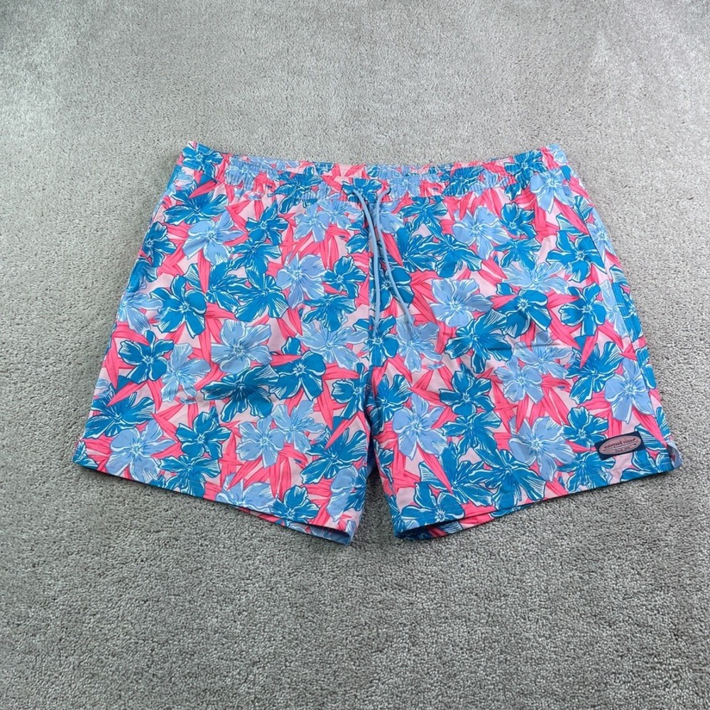 Vineyard Vines Swim Trunks Mens XXL Pink Blue Floral Printed Chappy Shorts Prep
